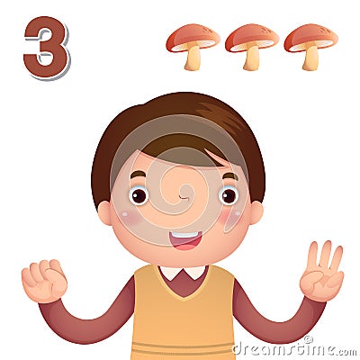 Learn number and counting with kidâ€™s hand showing the number t Vector Illustration